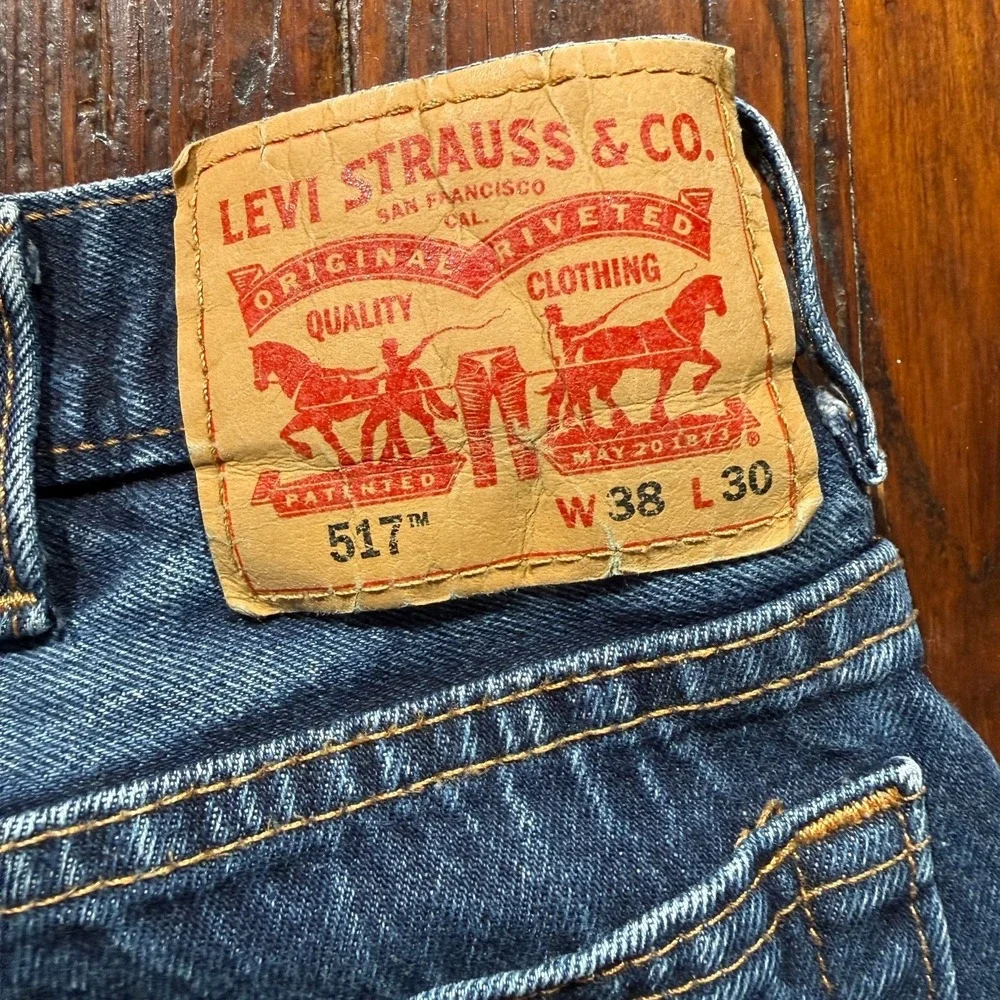 Levis 517 Jeans‎ Mens 38x30 Blue Dark Wash Bootcut Fade Whiskers Cowboy Western